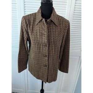 Joanna Tweed Blazer Women's M Vtg Plaid Woven Jacket Button 80s Dark Academia